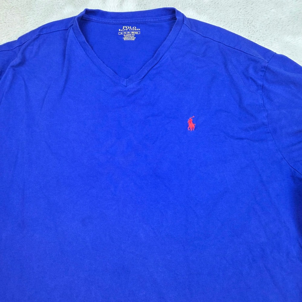 Polo Ralph Lauren V-Neck T-Shirt Mens XL Classic Fit Pony Logo Royal Blue Cotton